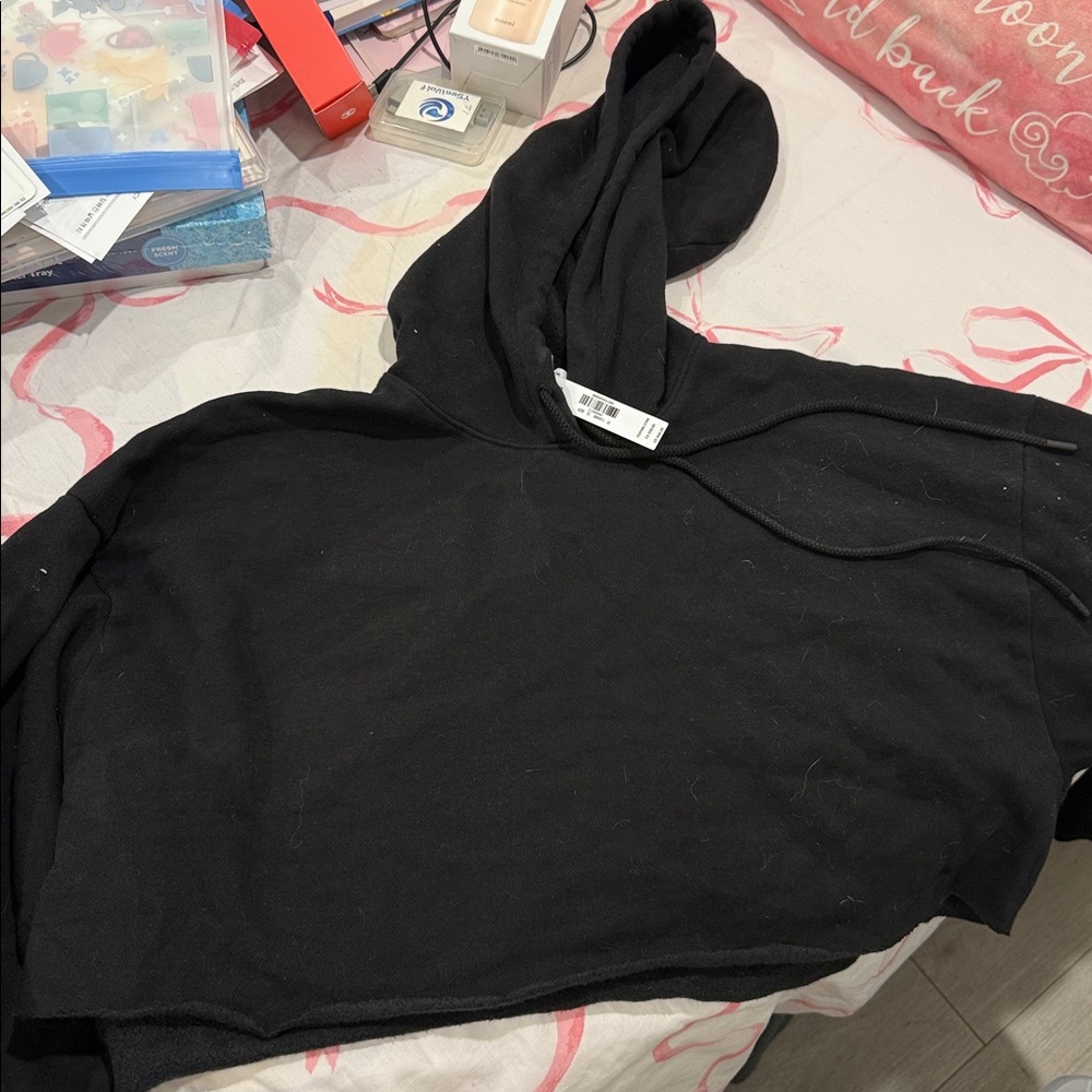 Black Cropped PINK Hoodie